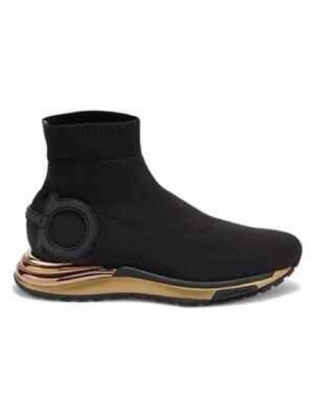 New Authentic Salvatore Ferragamo Gardena Black Sock Ankle Boot with Gold Sole